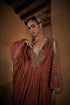 Copper silk tissue kaftan with a deep V neck and cold shoulder style sleeve